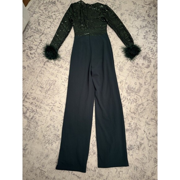 Lulus Limitless Radiance Green Sequin Feather Long Sleeve Jumpsuit Size XS Glam - Picture 4 of 9